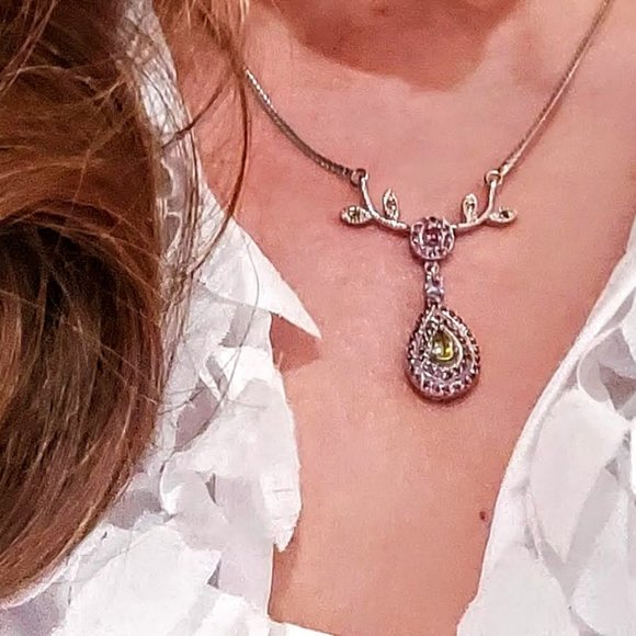 Natural Peridot & Rhodolite Garnet Gems 925‎ Sterling Silver Necklace - Picture 2 of 6